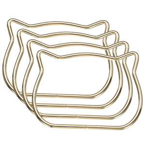 Accessoires de poignée de sac à main en métal avec design trapezoïdal tête de chat et demi-anneau de traction rond - Product Image 1