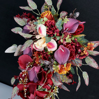 Bouquet de mariée cascade bordeaux en soie artificielle, avec lys calla, orchidée et rose, style occidental vintage, fleurs d'automne FYN