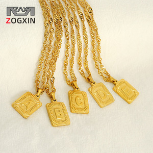Zogxin Stainless Steel Letter Necklace 18K Gold Plated Square Pendant Fashion Jewelry For Women Gift Business Occasion - Product Image 1