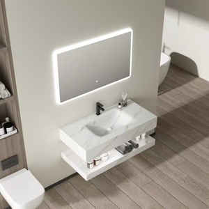 Modern smart cosmetic ceramic integrated basin bathroom cabinet with <b>wall</b>-mounted <b>mirror</b> design - Product Image 2