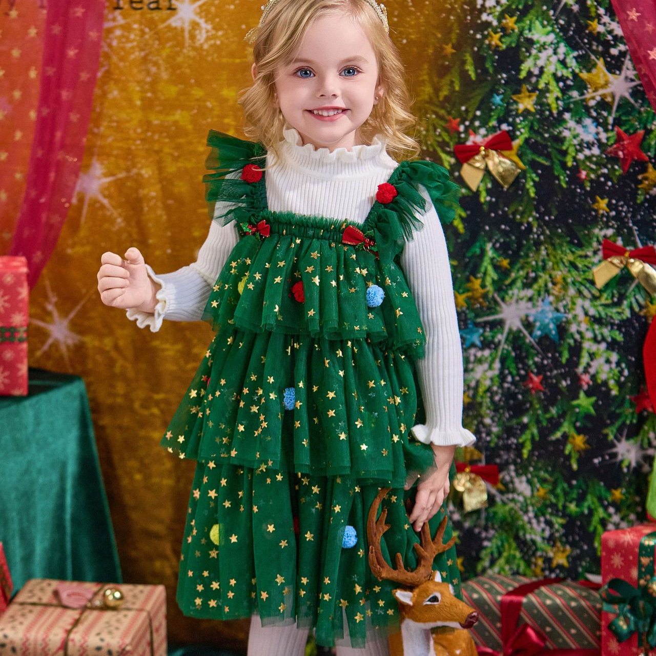 green christmas dress toddler girl Ellery Floral Ruffle Maxi Dress • Shop American Threads Boutique main image 0