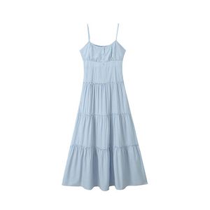 เดรสทรงเอไลน์แบบมีระบาย สายเดี่ยวรัดเอว รุ่น Runqi สีพื้น สไตล์วันพักผ่อน ชุดลำลองยาวสำหรับผู้หญิง รหัสสินค้า N8925 - Product Image 1