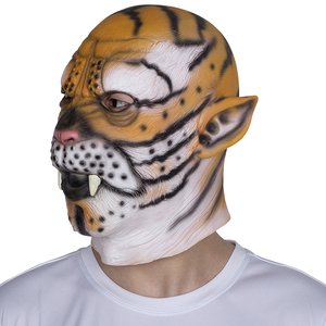 Latex <strong>Tiger</strong> Full Head <strong>Mask</strong> Orange Realistic Striped Texture Spotted Cheeks Sharp Fangs Soft Comfortable Halloween Cosplay Party - Product Image 3