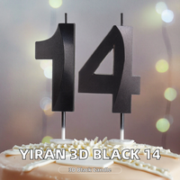 Bougies d'anniversaire 3D noires en forme de chiffre 14, en cire végétale, non parfumées, pour gâteaux d'anniversaire de garçons et de filles, fêtes et mariages - Vente en gros