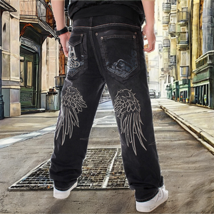 Jean cargo homme personnalisé, style vintage, délavé moyen, respirant, coupe droite ample, multi-poches, pour l'hiver, l'automne et l'été - Product Image 1