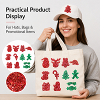 Lot de patchs à sequins pour sapin de Noël, emblèmes de bonhomme en pain d'épices scintillants, autocollants de chaussettes de Noël rouges en gros, stock prêt à expédier