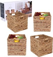 Organisateur de rangement pliable multifonctionnel en jacinthe tressée à la main, style rustique, pour chambre, salon, étagères