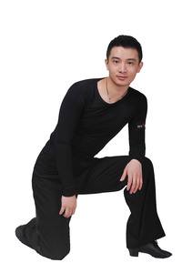 Ensemble haut et pantalon <span class=keywords><strong>de</strong></span> danse noir à manches longues et coupe ajustée pour hommes, vêtements <span class=keywords><strong>de</strong></span> danse <span class=keywords><strong>de</strong></span> salon latins professionnels pour la performance et la pratique - Product Image 2
