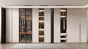 Armario de Dormitorio Moderno y Minimalista de Lujo con Puerta Corredera de Vidrio y Estilo de Madera Melamina para Organizar la Ropa - Product Image 2