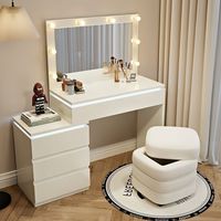 Coiffeuse de luxe pour salon, avec miroir LED et tiroirs, idéale pour la coiffure et le maquillage