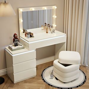 Tocador de Maquillaje de Lujo para Salón con Cajonera, Mesa de Tocador con Espejo LED y Cajón - Product Image 2