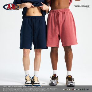 100% कपास हैवीवेट 420 जी 14 रंग अच्छी गुणवत्ता वाली धुलाई रेट्रो यूनिसेक्स ढीली पुरुषों की शॉर्ट्स - Product Image 1