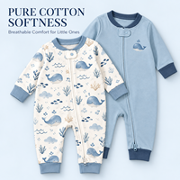 Combinaison bébé à manches longues en coton à imprimé floral avec fermeture éclair, respirante, douce, sûre, unisexe, vente en gros OEM, barboteuse pour nouveau-né