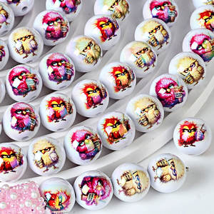 16mm <b>Acrylic</b> Double-Sided Printed Chicken Pattern Mixed Color Beads DIY Mobile Phone String Keychain Stringing <b>Pen</b> Accessory - Product Image 3