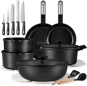 25pcs Modern Metal Versatile Jet Black Non-Stick Casserole Cookware Set Kitchen Oven/Dishwasher/Fridge Safe Space <strong>Saving</strong> <strong>Pots</strong> - Product Image 1