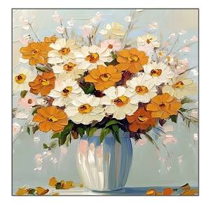 Peinture à l'huile sur toile florale moderne Art Déco dorée, nature morte, peinte à la main, pour salon, support acrylique - Product Image 3