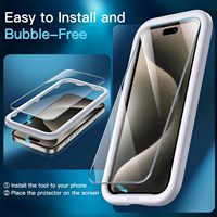 Protection d'écran en verre trempé 9H anti-rayures pour iPhone 15 Pro Max 6,7 pouces avec outil d'installation facile, compatible avec les coques - Lot de 2