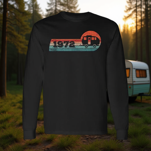 Camiseta de manga larga Camping RV Camper Vintage 1972 Birthday Caravan Trailer - Product Image 3