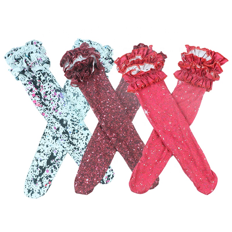 custom little girl solid color cotton socks girl large ruffles long socks designer winter socks