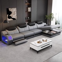 Sofá de Cuero Inteligente de Lujo Moderno con Luz LED y Altavoz, Sillón Reclinable Funcional para Sala de Estar