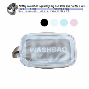 Trousse de toilette de taille moyenne à poignée unique, noir, blanc, bleu, rose, lot de 5 - Product Image 3