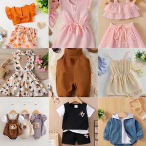 Ensembles de vêtements en coton unisexe pour enfants à prix de gros abordable – Hauts rayés à manches courtes et pantalons à motifs de dessins animés (2 pièces) – Vêtements d'été pour bébés - Product Image 5