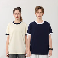 Kaos Pria Musim Panas 200g Double-Gauze 100% Katun Sambungan Kerah Bulat Lengan Pendek Bernapas Gaya Amerika Trendi Longgar Custom