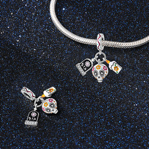 Nouveau style Halloween : Breloques plaquées argent Crâne et Citrouille pour bracelets DIY, accessoires de fête d'Halloween, bijoux cadeaux - Product Image 2