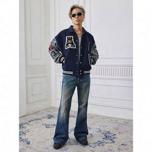 Veste universitaire américaine unisexe en <span class=keywords><strong>polaire</strong></span> lourde avec broderie de lettres Nouvelle tendance <span class=keywords><strong>nationale</strong></span> pour le printemps, l'automne et l'hiver Coupe ample - Product Image 2