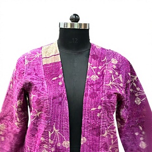 <span class=keywords><strong>Giacca</strong></span> <span class=keywords><strong>Lunga</strong></span> Kantha Floreale Magenta Aperta sul Davanti 100% Cotone Traspirante Stampa Floreale <span class=keywords><strong>Fucsia</strong></span> Primavera Estate - Product Image 1