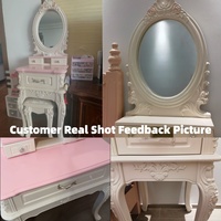Coiffeuse de luxe française en bois sculpté rose pour chambre de fille, style médiéval européen, avec miroir LED tactile
