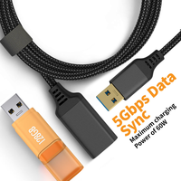 Cable de Extensión USB 3.0 de 3 Metros, Tipo A Macho a Hembra, Cable Extensor Trenzado de Nailon, Transferencia de Datos de 5 Gbps para Cámaras Web, Computadoras y Automóviles