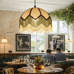 Lampada a Sospensione Vintage Francese con <span class=keywords><strong>Paralume</strong></span> in Lino <span class=keywords><strong>Verde</strong></span> e Nappe, Illuminazione LED per Camera da Letto, Sala da Tè, Soggiorno e Sala da Pranzo - Product Image 1