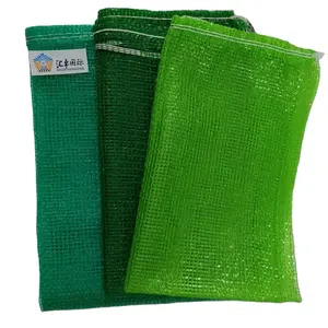 Impresión personalizada de etiquetas de malla PP bolsas de Leno con cuerdas de atado para verduras, patatas, cebollas, ajo