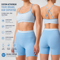 Ensemble de yoga personnalisé pour femme : Soutien-gorge de sport à carreaux avec dos réglable et short cycliste taille haute sans couture avant pour la gym, le Pilates et les activités sportives