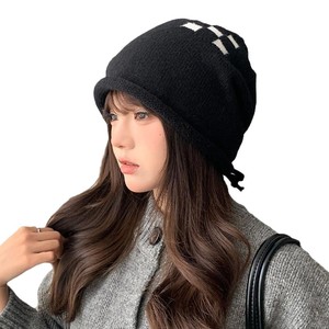 Warm Beanie Women Knitted Wool Pile Checkered Hem Anti Pilling Foldable Autumn <b>Winter</b> <b>Hat</b> Breathable Windproof Stack <b>Hat</b> - Product Image 4