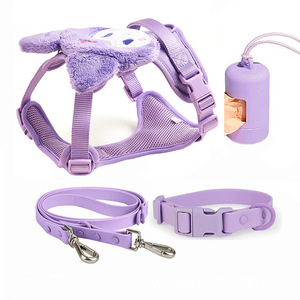 Set Kalung dan Tali Anjing PVC Warna Macaron Baru, Anti-Lepas, Harness Nilon Anti-Tarik dengan Ventilasi Lembut untuk Anjing Kecil dan Sedang - Product Image 3