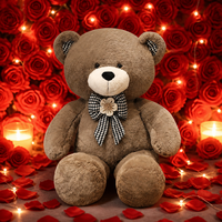 Boneka Beruang Teddy Houndstooth Lucu 120cm dengan Bunga Kain untuk Hadiah Bergaya Vintage