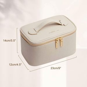 Sac à cosmétiques portable en cuir lisse PU avec fermeture éclair, matériau imperméable, grande capacité, vente en gros professionnelle - Product Image 5