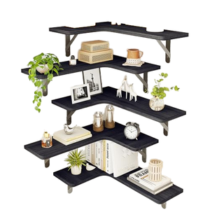 Juego de 5 Estantes de Pared en Forma de L de Madera Rústica Fixwal <span class=keywords><strong>para</strong></span> <span class=keywords><strong>Baño</strong></span>, Cocina, Dormitorio o Sala de Estar, Color Negro - Product Image 1