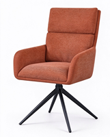 Fauteuil moderne en tissu coloré avec dossier haut et base pivotante à 360 degrés en métal noir robuste, chaise de salle à manger