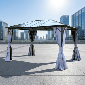 Pergola moderne 3x4m en aluminium et fer, toit rigide en polycarbonate 6mm, abri <span class=keywords><strong>de</strong></span> <span class=keywords><strong>jardin</strong></span> toutes saisons avec rideaux, vente en gros - Product Image 3