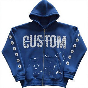 Custom Screen Print Rhinestone Oversized Hoodie Premium Quality 100% Cotton Heavy GSM OEM Wholesale Customized Zipper Hoodies - Product Image 3