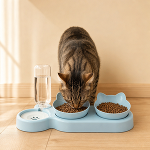 Comedero Inclinado Antideslizante para Perros y Gatos con Fuente de Agua Automática, Protege la Columna Cervical, Portátil para Uso en Exteriores - Product Image 3