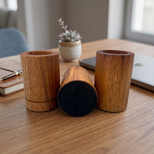 Porte-crayon rond cylindrique en bois écologique et durable porte-stylo minimaliste fait main pour étude moderne et bureau - Product Image 1