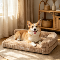 Coussin pour chien Yangyangpet en fausse fourrure de lapin avec motif rayé, brun, rectangulaire, tendance, imperméable, lavable, rembourrage en polyester