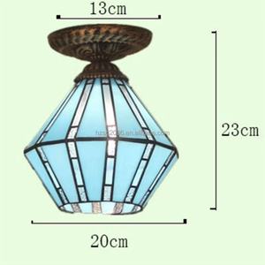 Lanterne bleue vintage de style Tiffany méditerranéen de 8 pouces, lampe de plafond LED industrielle en acier fabriquée à la main, à montage en surface, pour chambre à coucher - Product Image 6