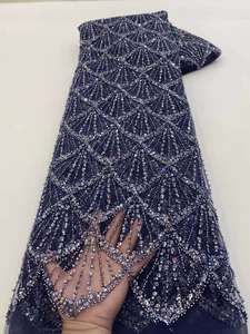 Nigeria thêu pháp vải tuyn ren vải 5 yards thân thiện với môi màu hồng <span class=keywords><strong>Sequins</strong></span> 100% Polyester - Product Image 5