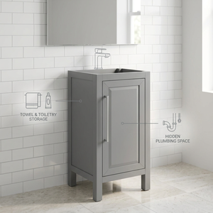 Modern Dark Walnut Wood 18 Inch <b>Bathroom</b> Vanity <b>Cabinet</b> with Ceramic Basin Single Door Ample Storage Space for Compact <b>Bathrooms</b> - Product Image 5
