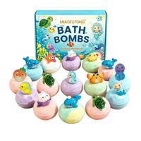 Ensemble de balles de bain moussantes au sel de mer pour enfants, bombe de bain moussante avec jouets océaniques cachés à l'intérieur, cadeau de Noël idéal pour les enfants